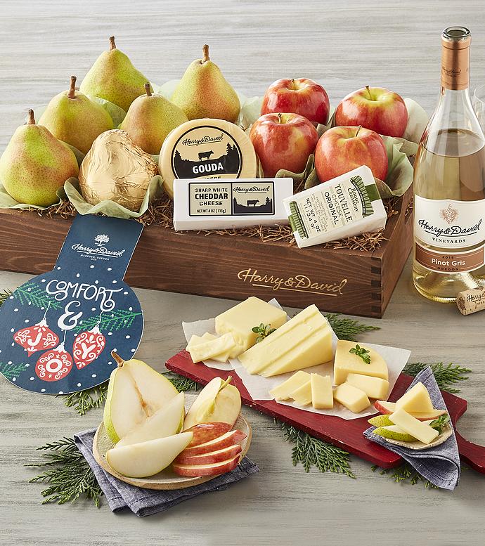 Holiday Apples, Pears, and Cheese Gift with Wine 